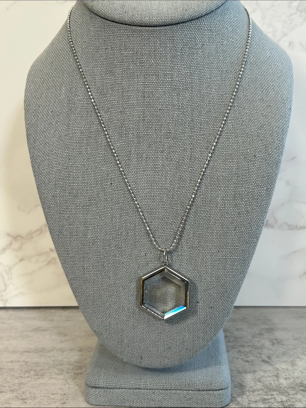 Origami Owl Silver Hexagon Glass Locket Pendant Necklace